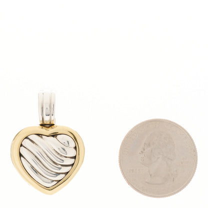 David Yurman Sterling Silver 18K Yellow Gold Cable Heart Locket Enhancer Pendant 2 of 7