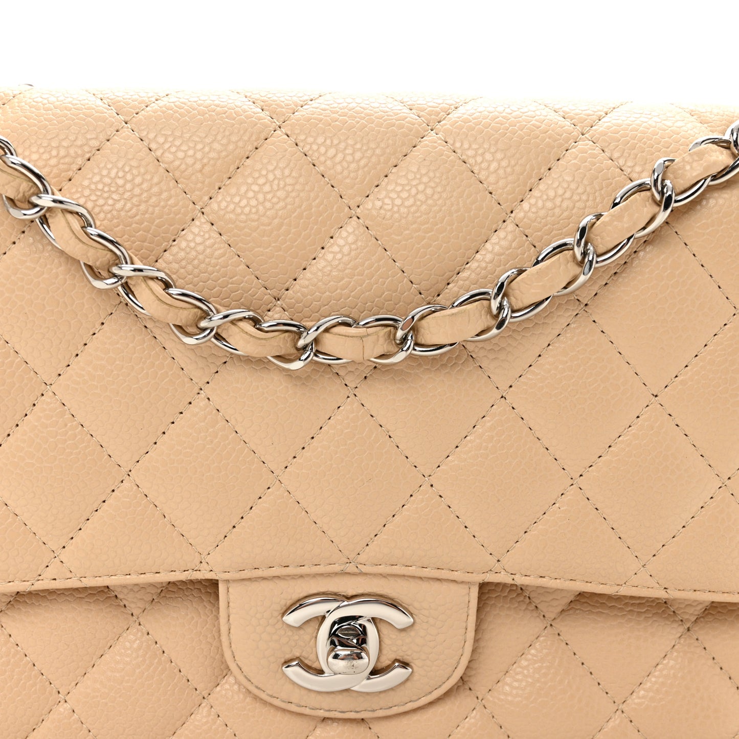 Caviar Quilted Medium Double Flap Beige Clair