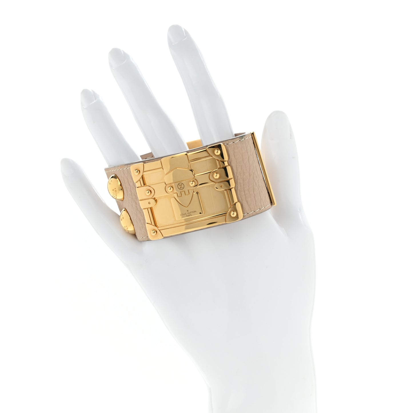 Calfskin So LV Cuff Bracelet 17 Beige
