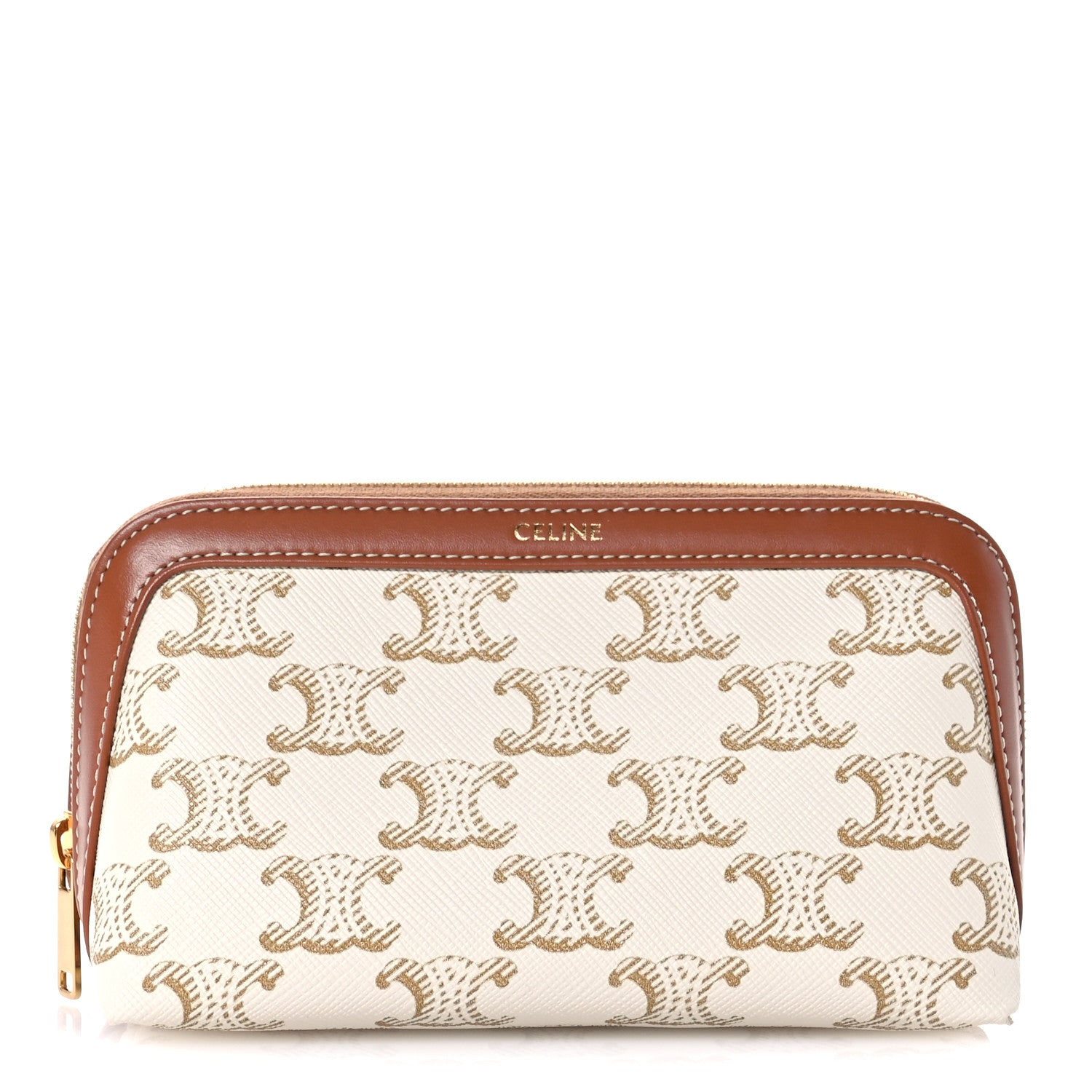 Celine Triomphe Canvas Calfskin Small Cosmetic Pouch White 1 of 9