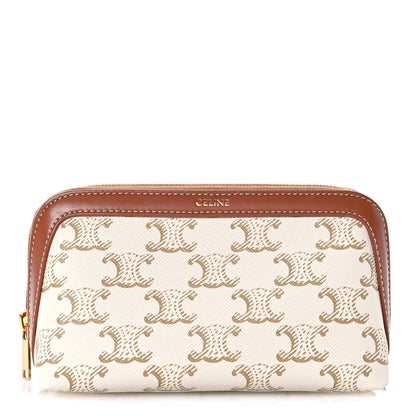 Celine Triomphe Canvas Calfskin Small Cosmetic Pouch White 1 of 9