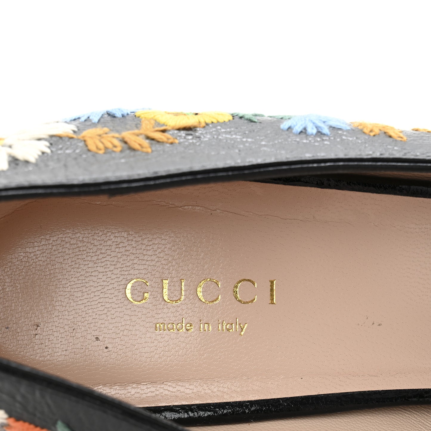 Skipper Calfskin Floral Embroidered GG Marmont Fringe 50mm Loafer Pumps 40 Black