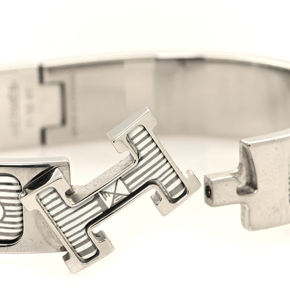 Hermes Enamel Narrow Printed Bijoux Trompe l'Oeill Clic Clac H Bracelet Platine White 4 of 5