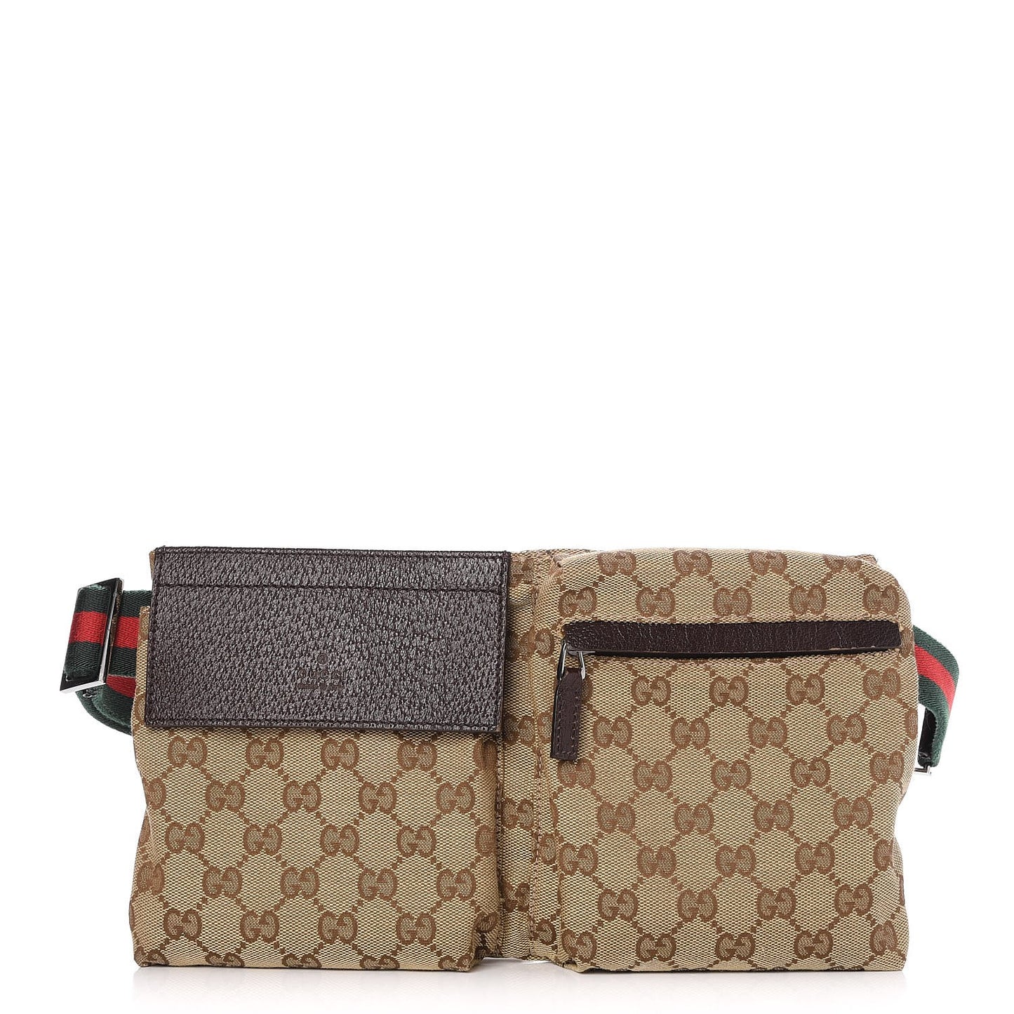 GG Monogram Web Double Pocket Belt Bag Dark Brown