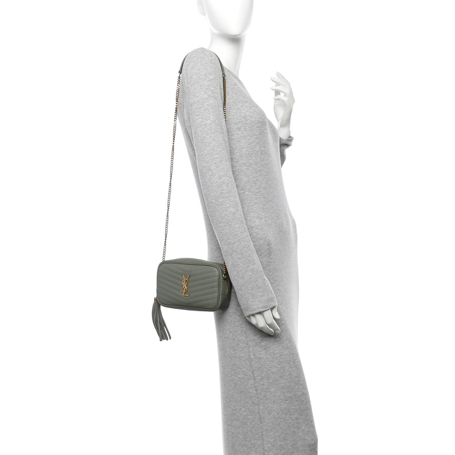 Saint Laurent Grain De Poudre Matelasse Monogram Mini Lou Camera Bag Light Sage 2 of 13