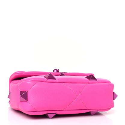 Valentino Garavani Nappa Lacquer Monochrome Small Roman Stud Shoulder Bag Pink PP 4 of 9