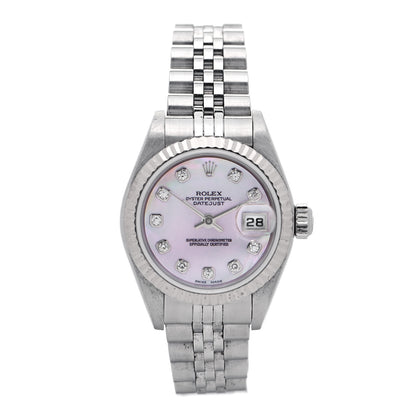 Rolex Stainless Steel 18K White Gold Diamond Pink Mother of Pearl 26mm Oyster Perpetual Datejust Watch 79174 1 of 4