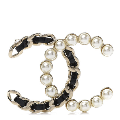 Chanel Lambskin Pearl CC Chain Brooch Black Gold 1 of 5