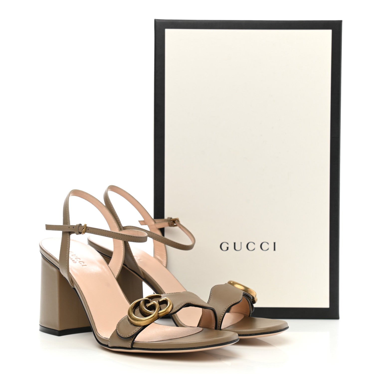 Gucci Lifford Calfskin GG Marmont Ankle Wrap 75mm Sandals 39 Mud 8 of 8