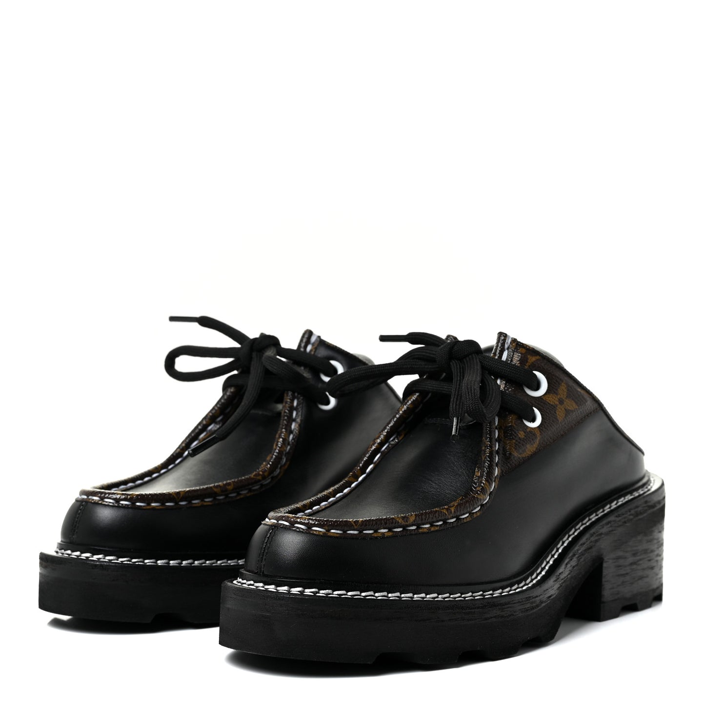 Calfskin Monogram Beaubourg Open Back Platform Derby Shoes 36.5 Black