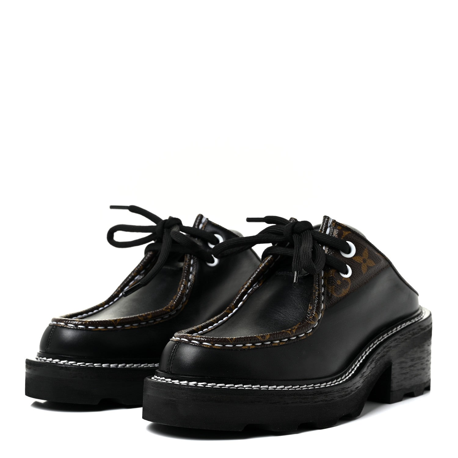 Louis Vuitton Calfskin Monogram Beaubourg Open Back Platform Derby Shoes 36.5 Black 3 of 9