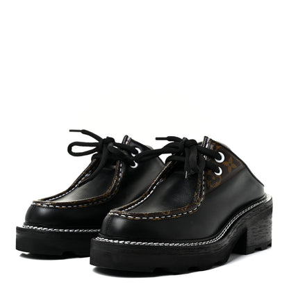 Louis Vuitton Calfskin Monogram Beaubourg Open Back Platform Derby Shoes 36.5 Black 3 of 9