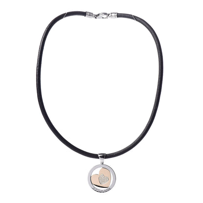 Bulgari Stainless Steel 18K Yellow Gold Diamond Tondo Heart Pendant Necklace Black 3 of 6