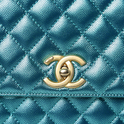 Chanel Metallic Caviar Quilted Small Coco Handle Flap Blue 10 of 10