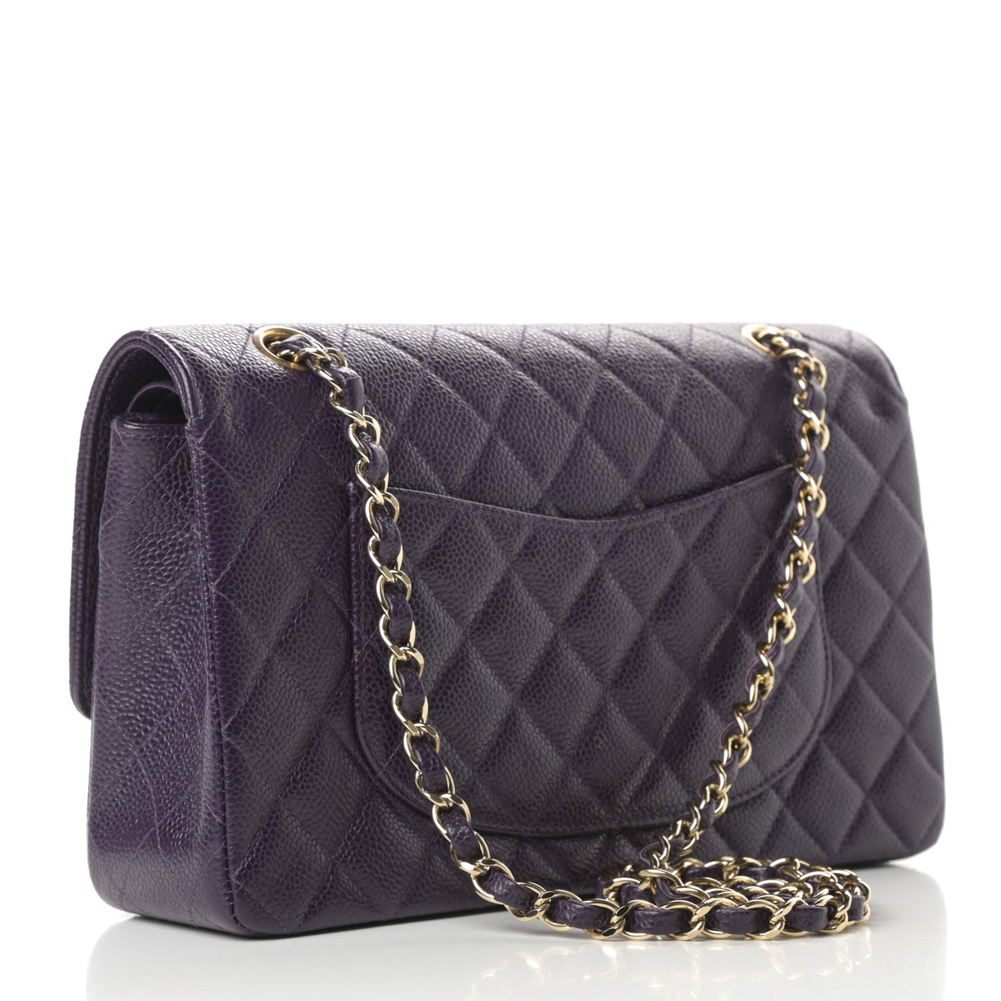 Caviar Quilted Medium Double Flap Dark Purple