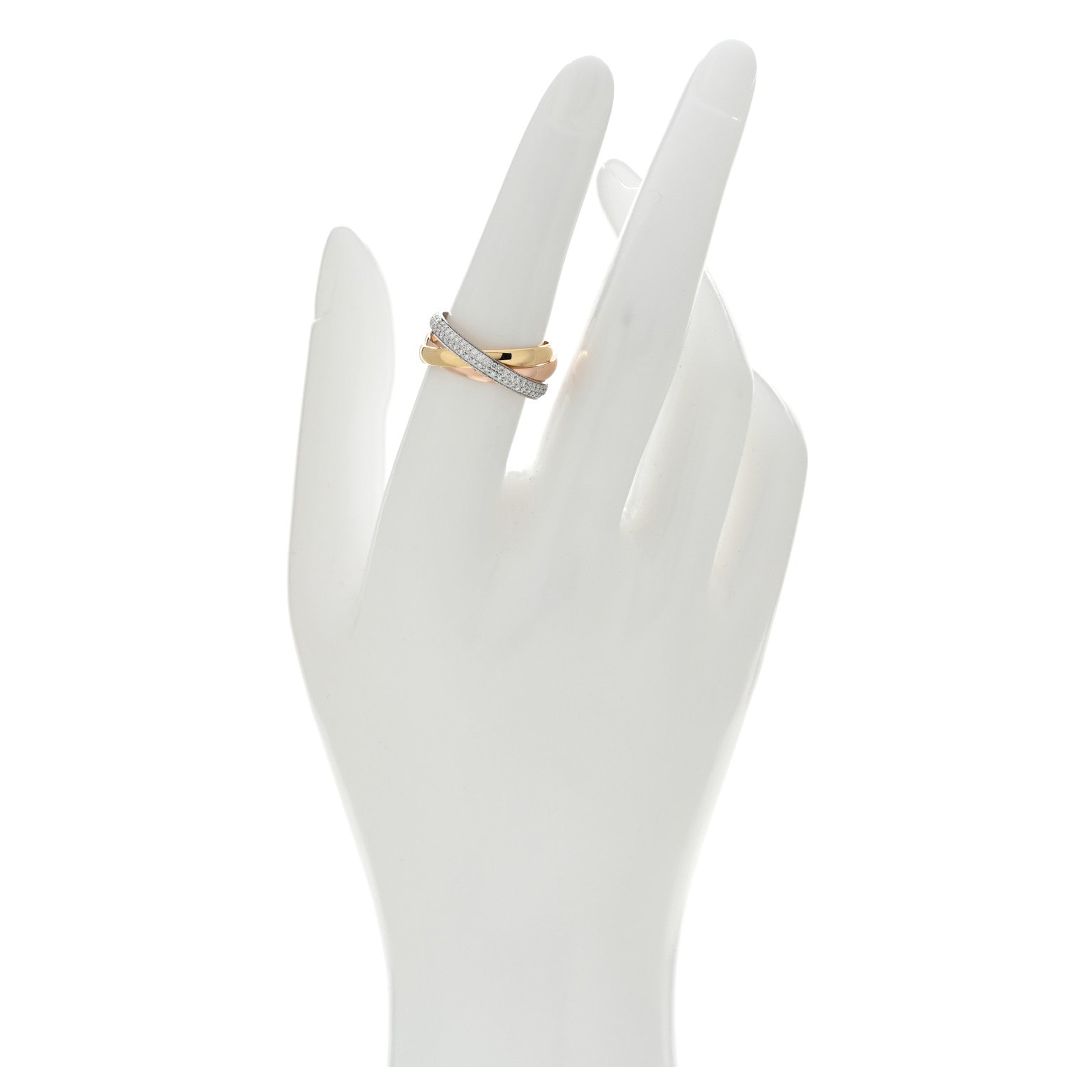Cartier 18K White Yellow Pink Gold Diamond Small Trinity Paved Ring 54 6.75 2 of 5