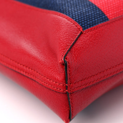 Gucci Canvas Calfskin Sylvie Stripe Logo Mens Tote Red White Blue 8 of 11