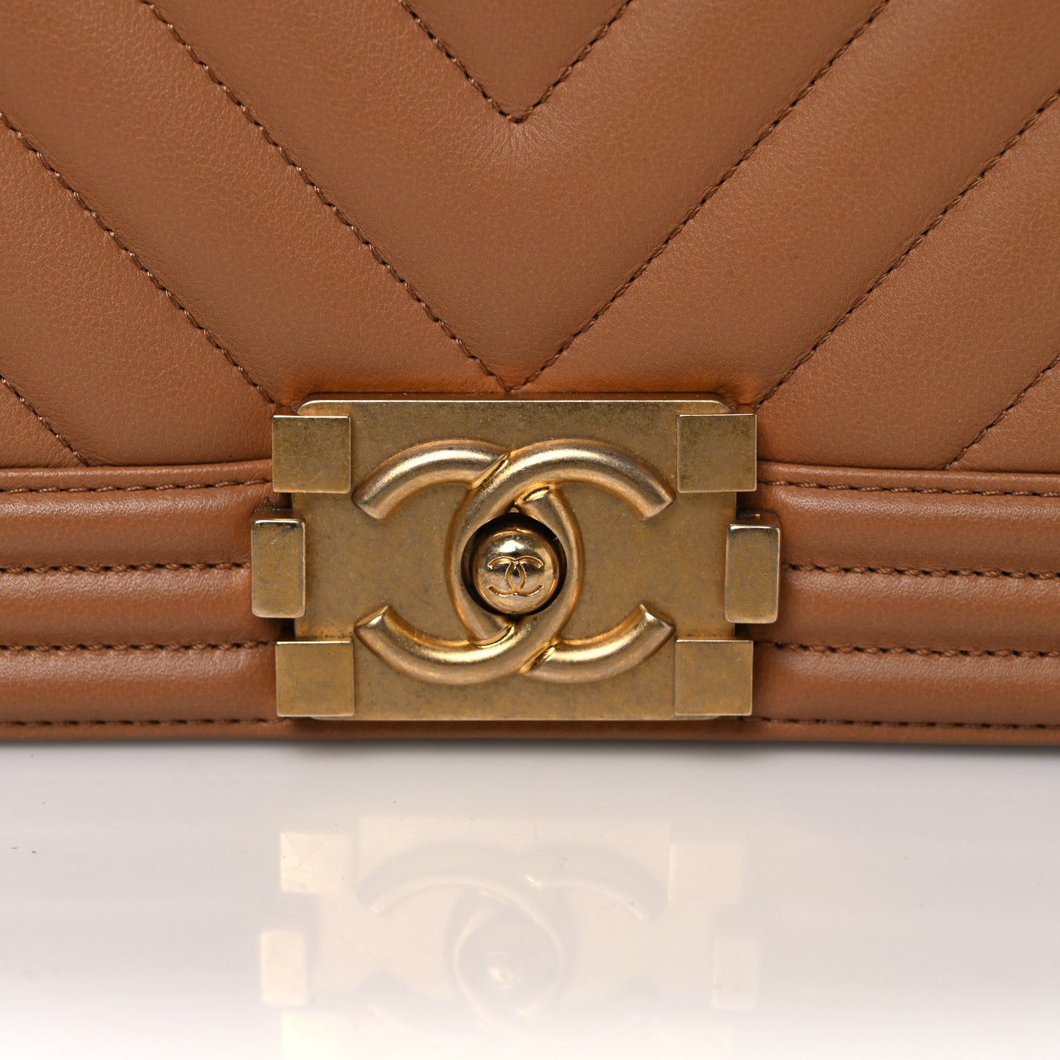 Chanel Calfskin Chevron Quilted Medium Boy Flap Beige 11 of 13