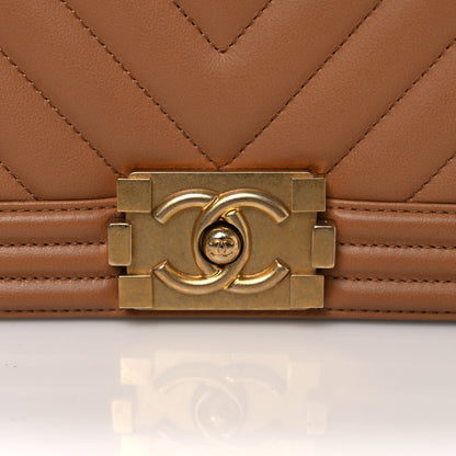 Chanel Calfskin Chevron Quilted Medium Boy Flap Beige 11 of 13