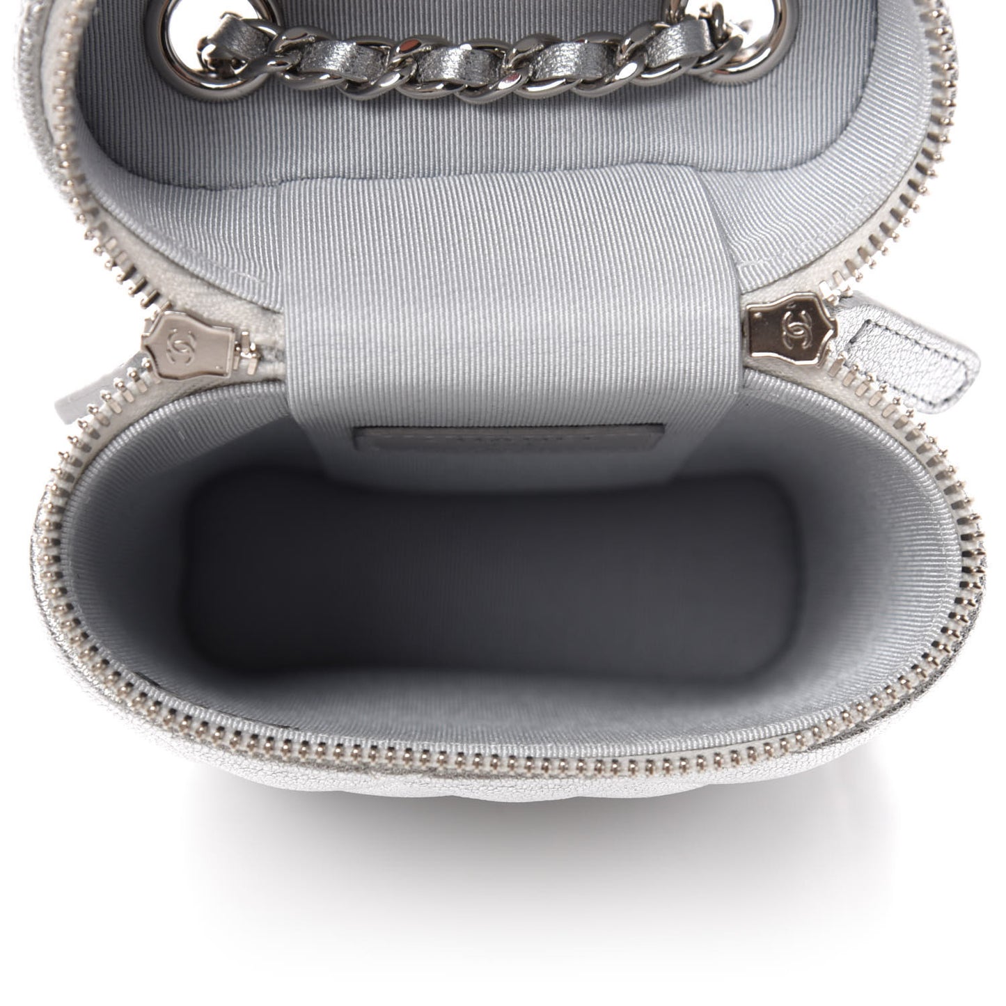 Metallic Lambskin Quilted Phone Holder With Chain Silver
