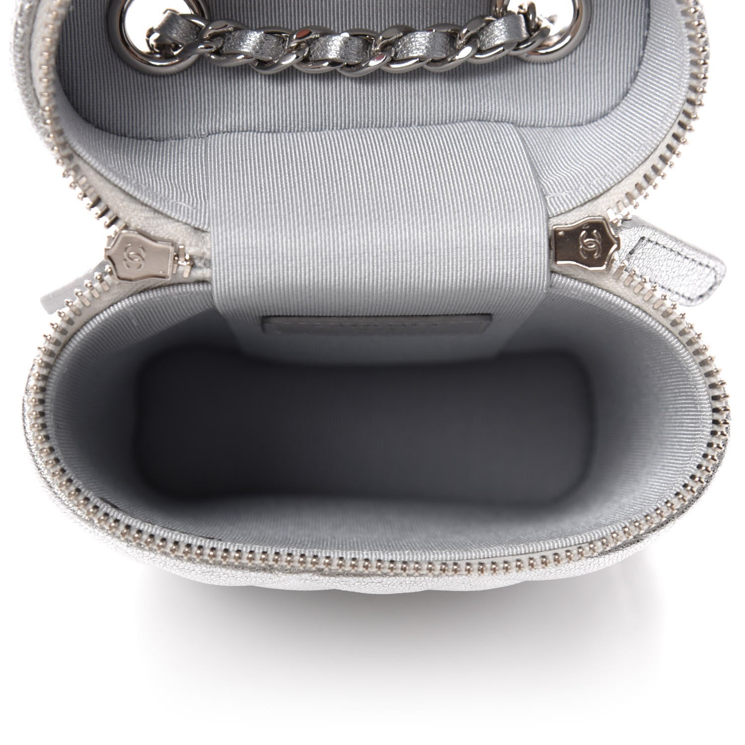 Chanel Metallic Lambskin Quilted Phone Holder With Chain Silver 5 of 10