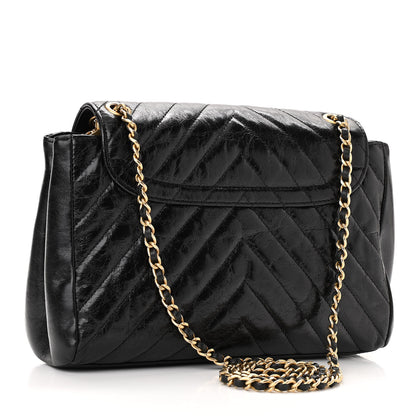 Chanel Glazed Calfskin Chevron Quilted Hampton Flap Black 3 of 10