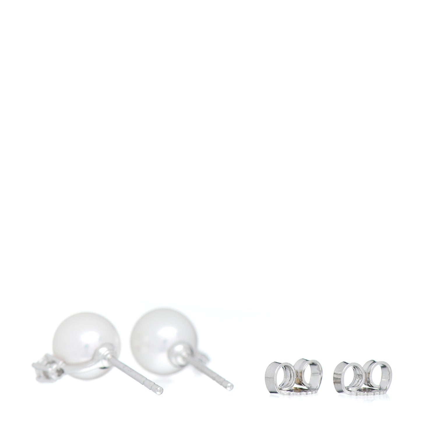 18K White Gold Diamond Akoya Pearl 7-7.5mm Stud Earrings