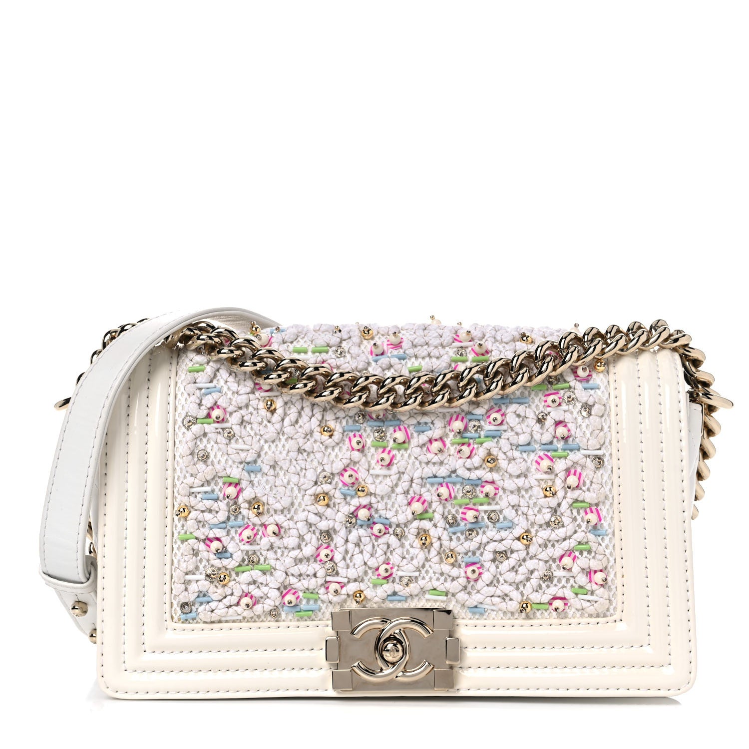 Chanel Patent Sequin Medium Boy Chanel Flap White Pink Light Blue 1 of 18