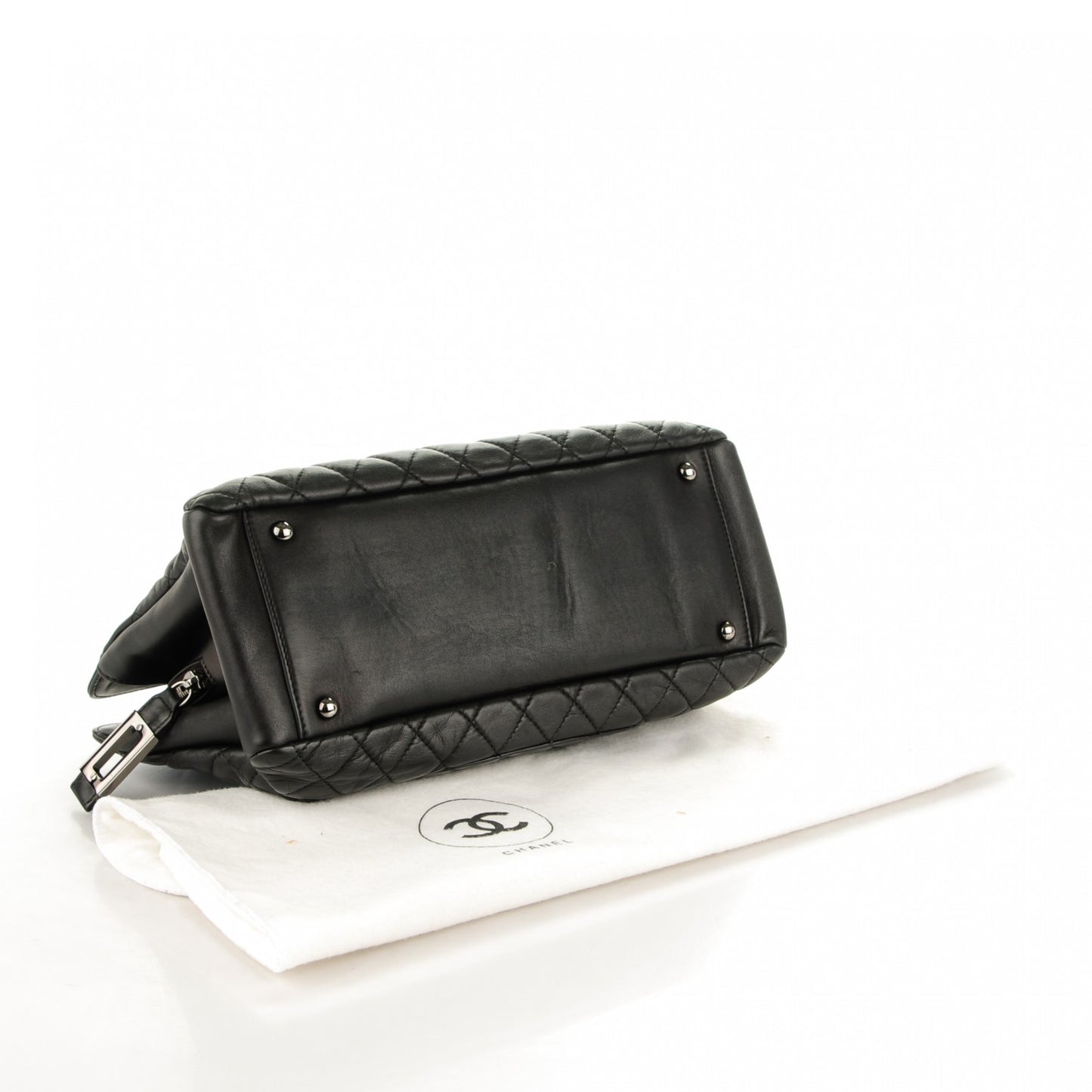 Lambskin Quilted CC Shopping Tote Black