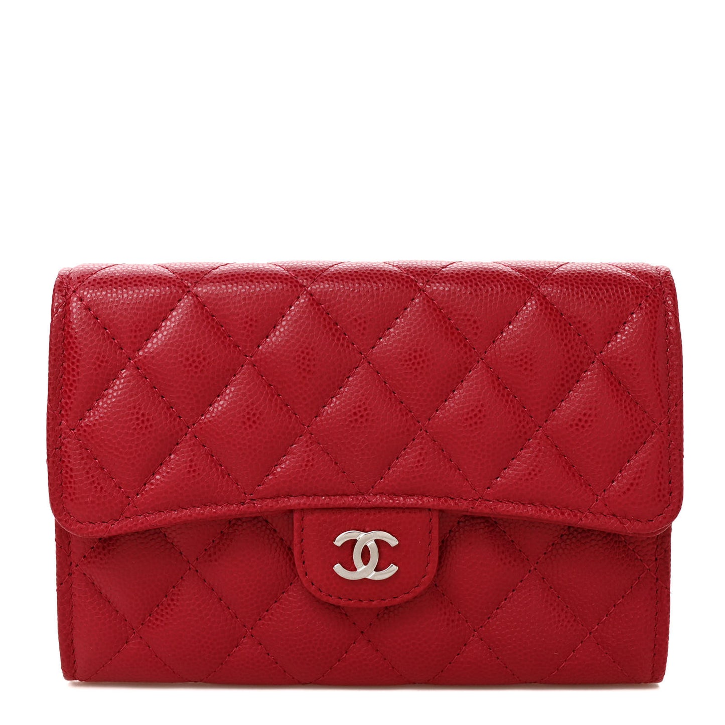 Caviar Quilted Medium Flap Wallet Dark Pink