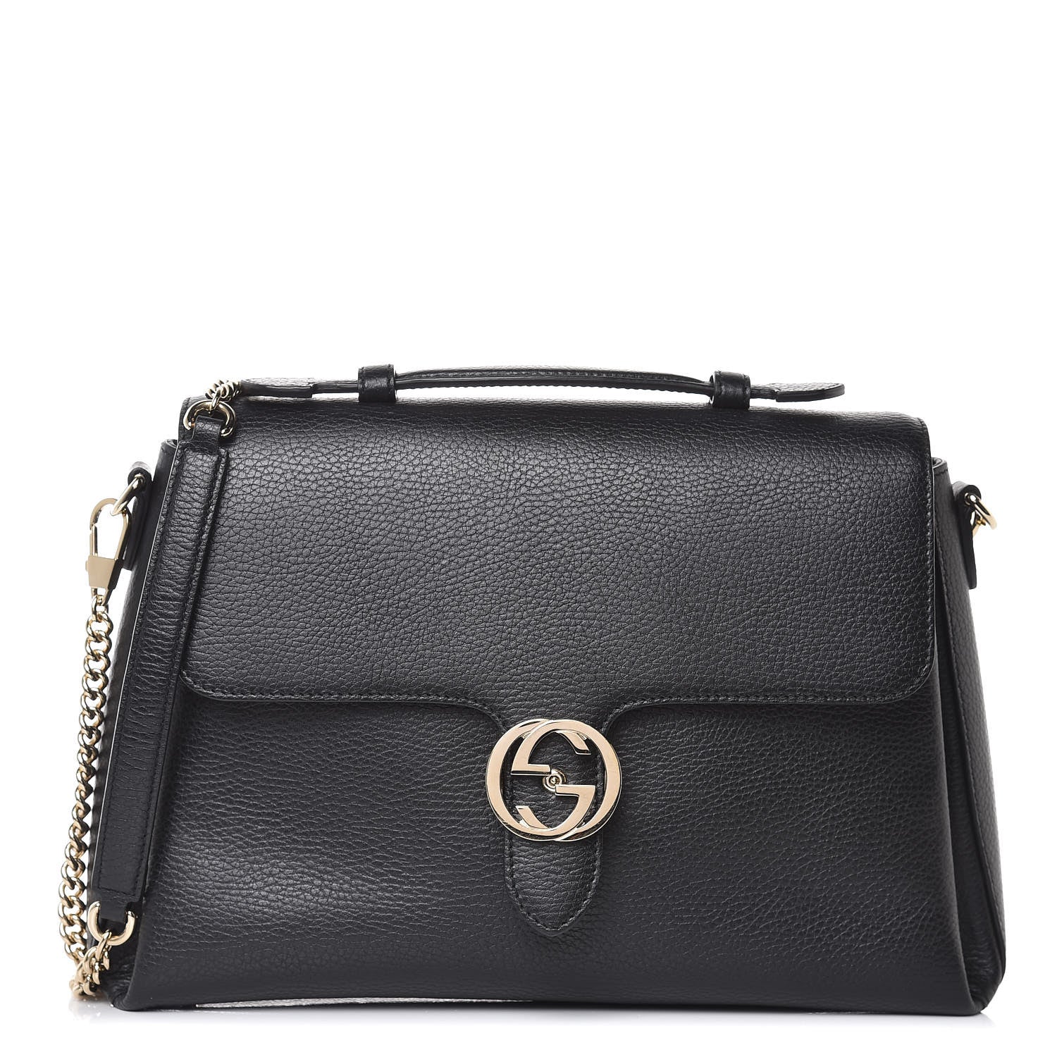 Gucci Dollar Calfskin Medium Interlocking G Top Handle Shoulder Bag Black 1 of 9