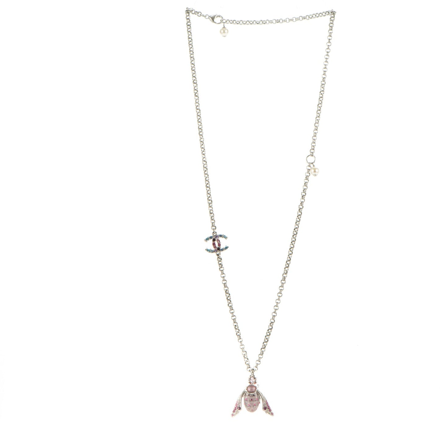 Crystal Bee Pendant Necklace Silver Multicolor