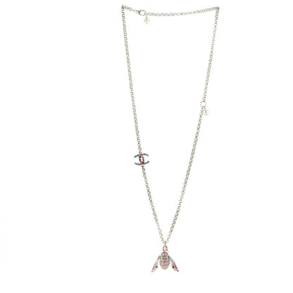 Chanel Crystal Bee Pendant Necklace Silver Multicolor 3 of 7