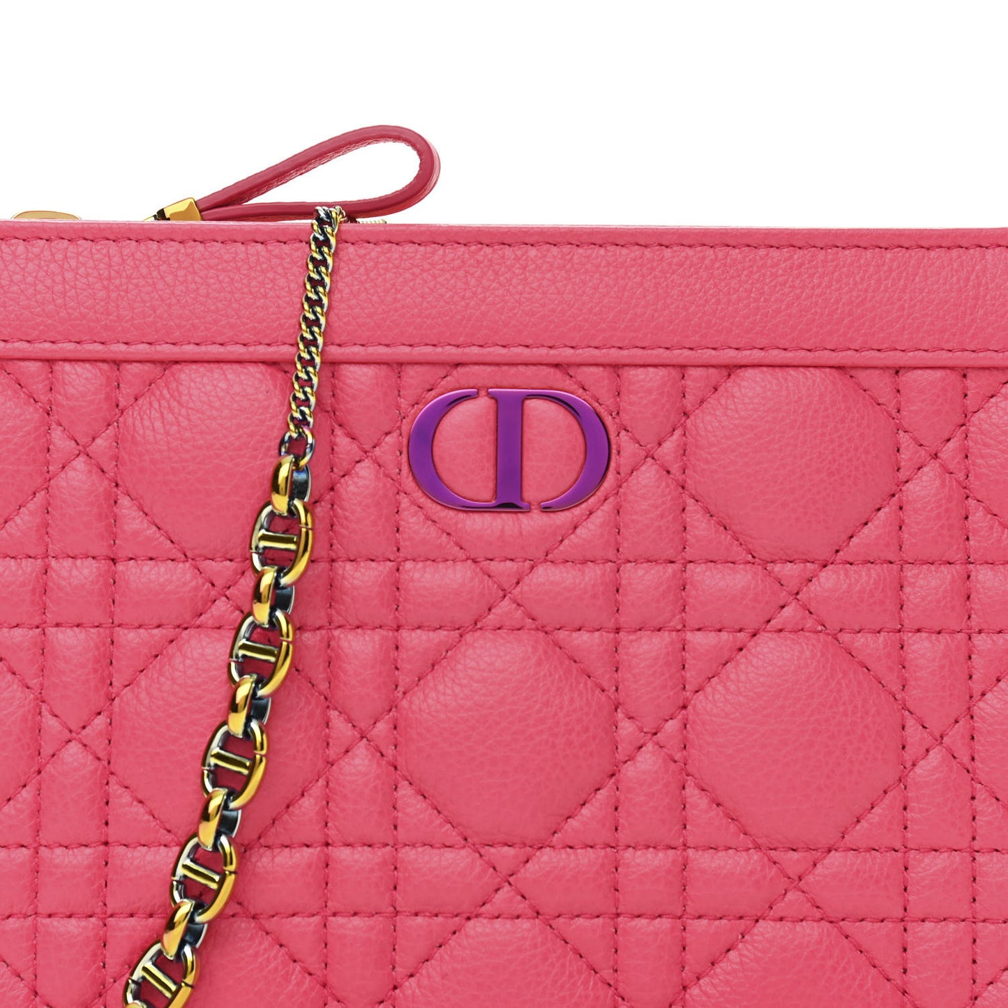 Calfskin Cannage Caro Zipped Pouch With Chain Warm Fuchsia