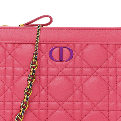 Christian Dior Calfskin Cannage Caro Zipped Pouch With Chain Warm Fuchsia 7 of 9