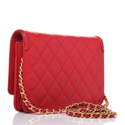 Chanel Caviar Quilted CC Filigree Wallet On Chain WOC Red 3 of 12