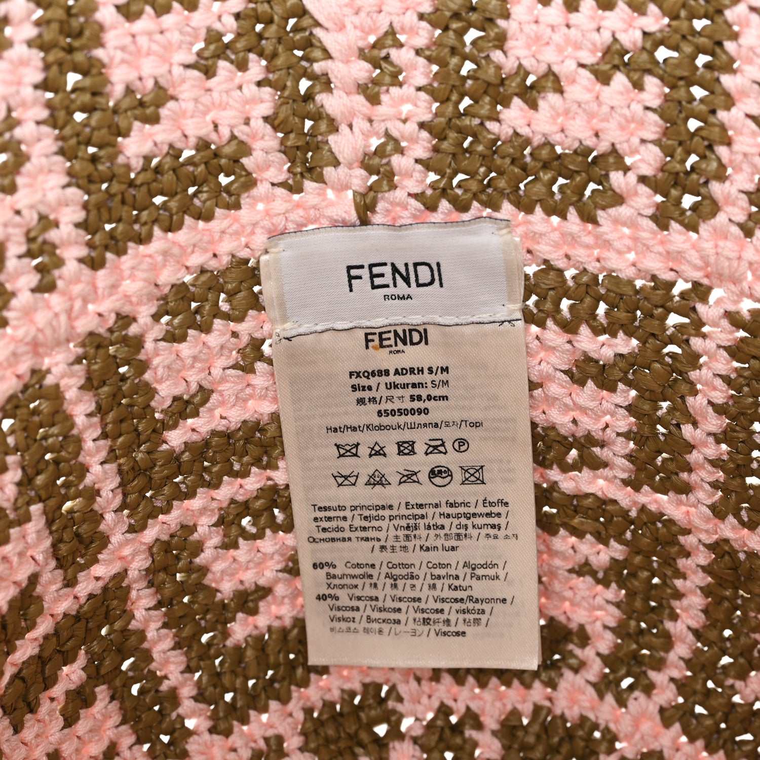 Fendi Cotton Rayon FF Woven Bucket Hat S/M Pink Khaki 8 of 8