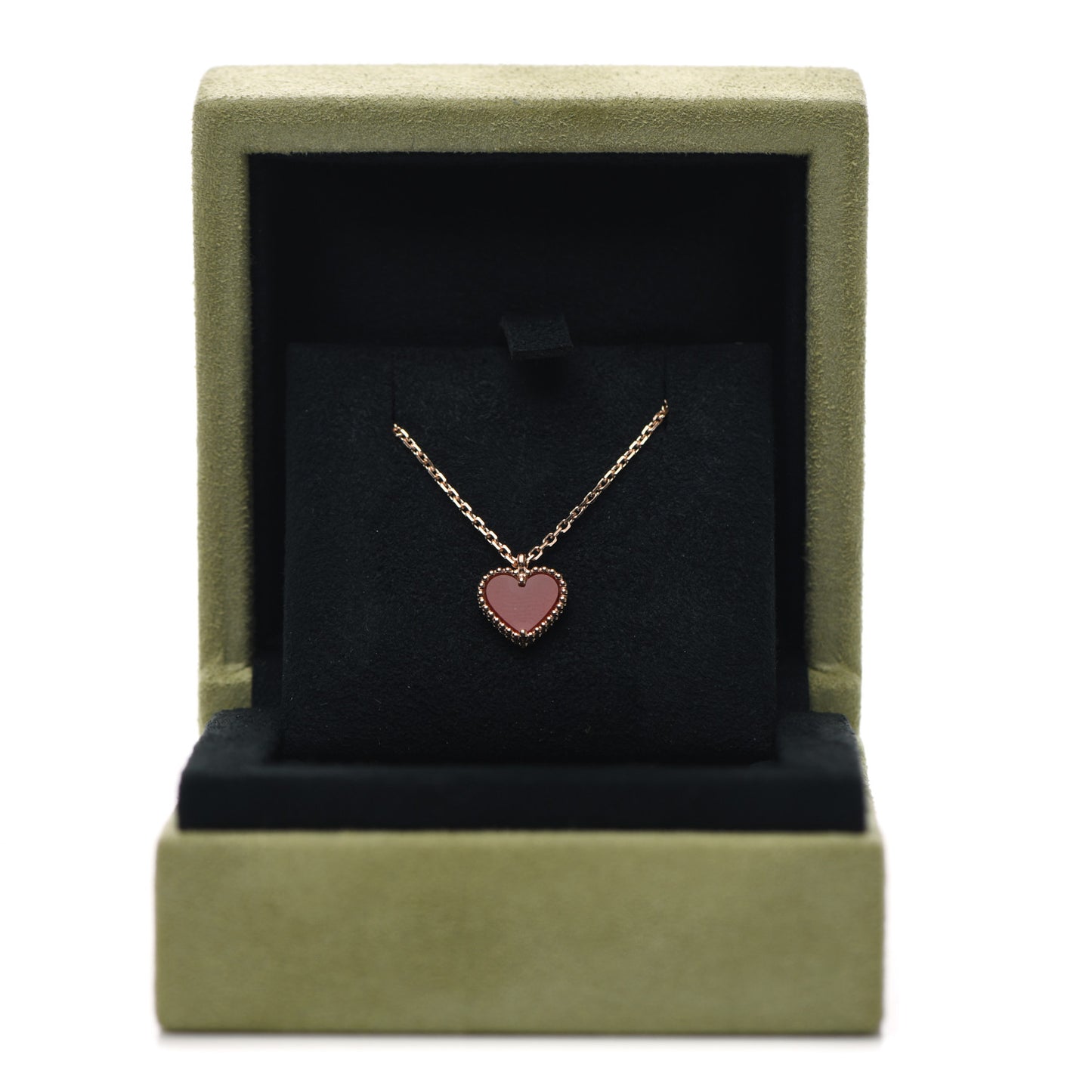 18K Rose Gold Carnelian Sweet Alhambra Heart Pendant Necklace