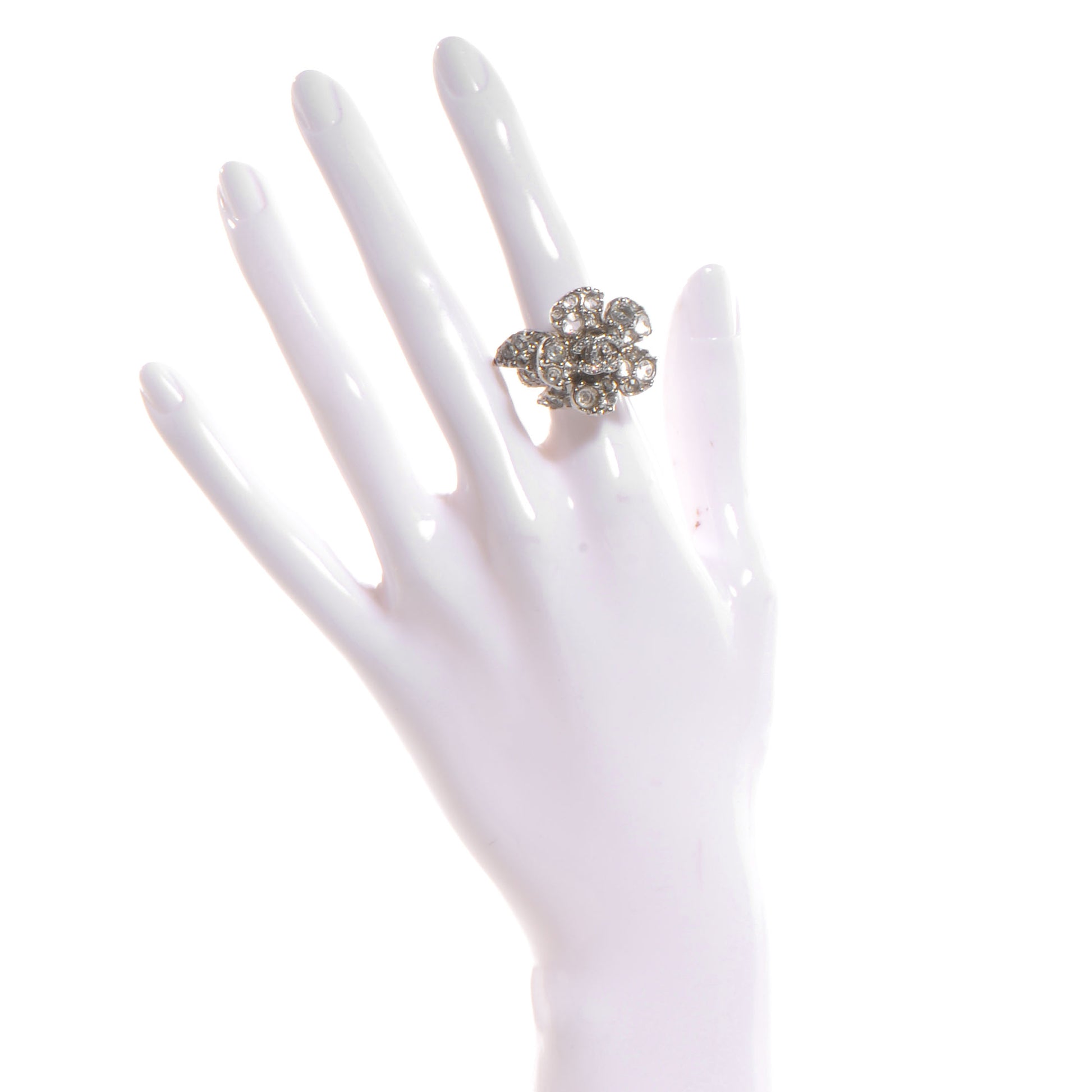 Chanel Swarovski Crystal CC Camellia Ring 6 2 of 5