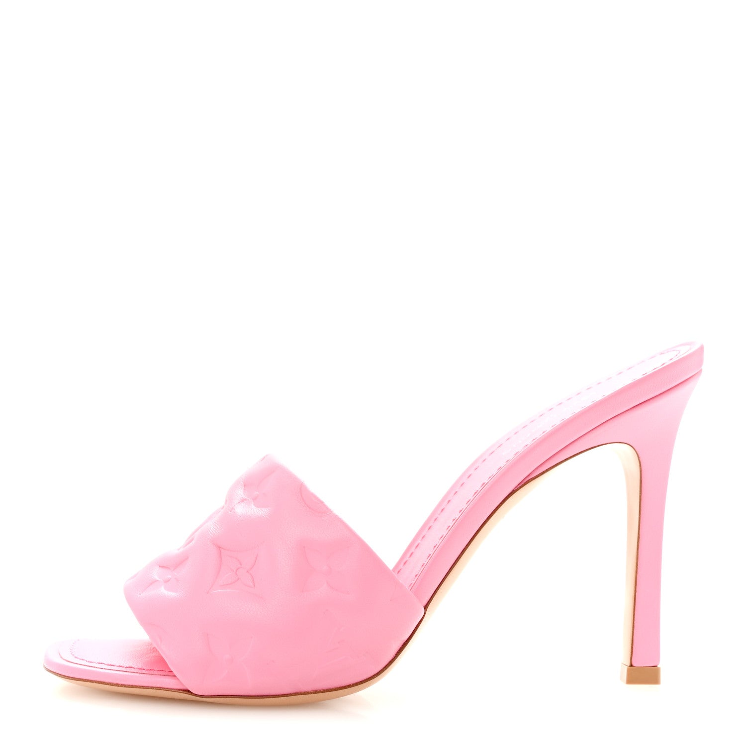 Louis Vuitton Lambskin Embossed Monogram Revival Mid Heel Mules 39 Rose Pop 1 of 9