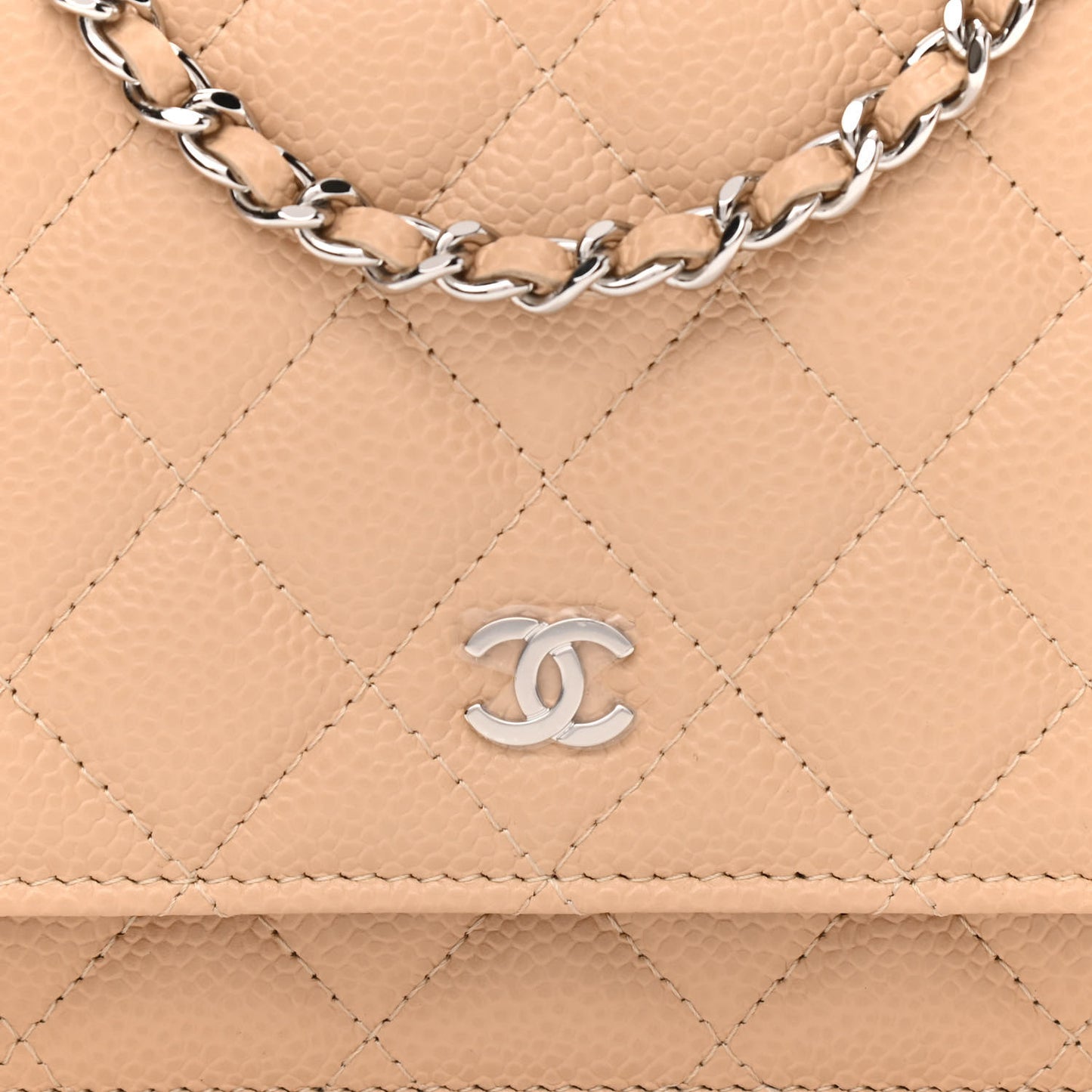 Caviar Quilted Wallet On Chain WOC Beige