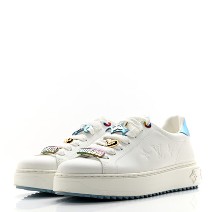 Louis Vuitton Lambskin Embossed Monogram Time Out Sneakers 38.5 White Blue 3 of 10