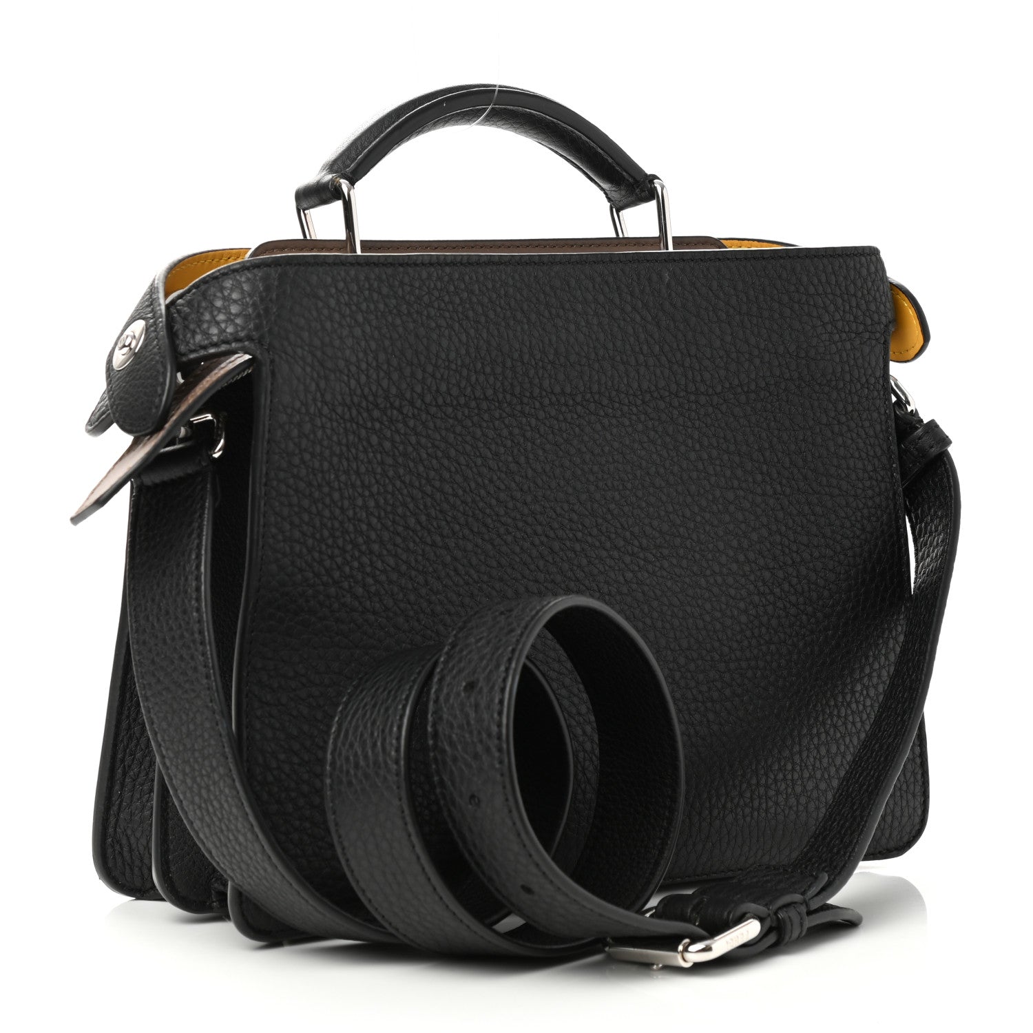 Fendi Cuoio Romano Vitello Cover Glazed Fabric Bi-Color FF 1974 Mini Peekaboo I SEE U Satchel Black Mimosa Tobacco Moro 4 of 12