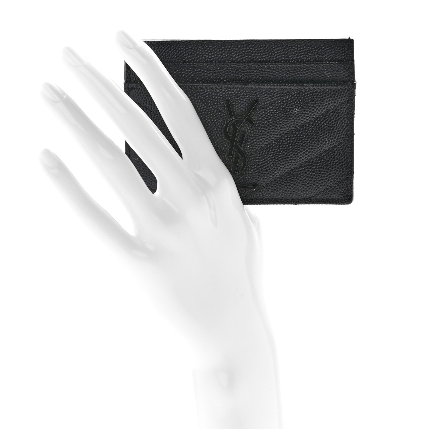 Saint Laurent Grain De Poudre Matelasse Chevron Monochrome Monogram Credit Card Case Black 2 of 8