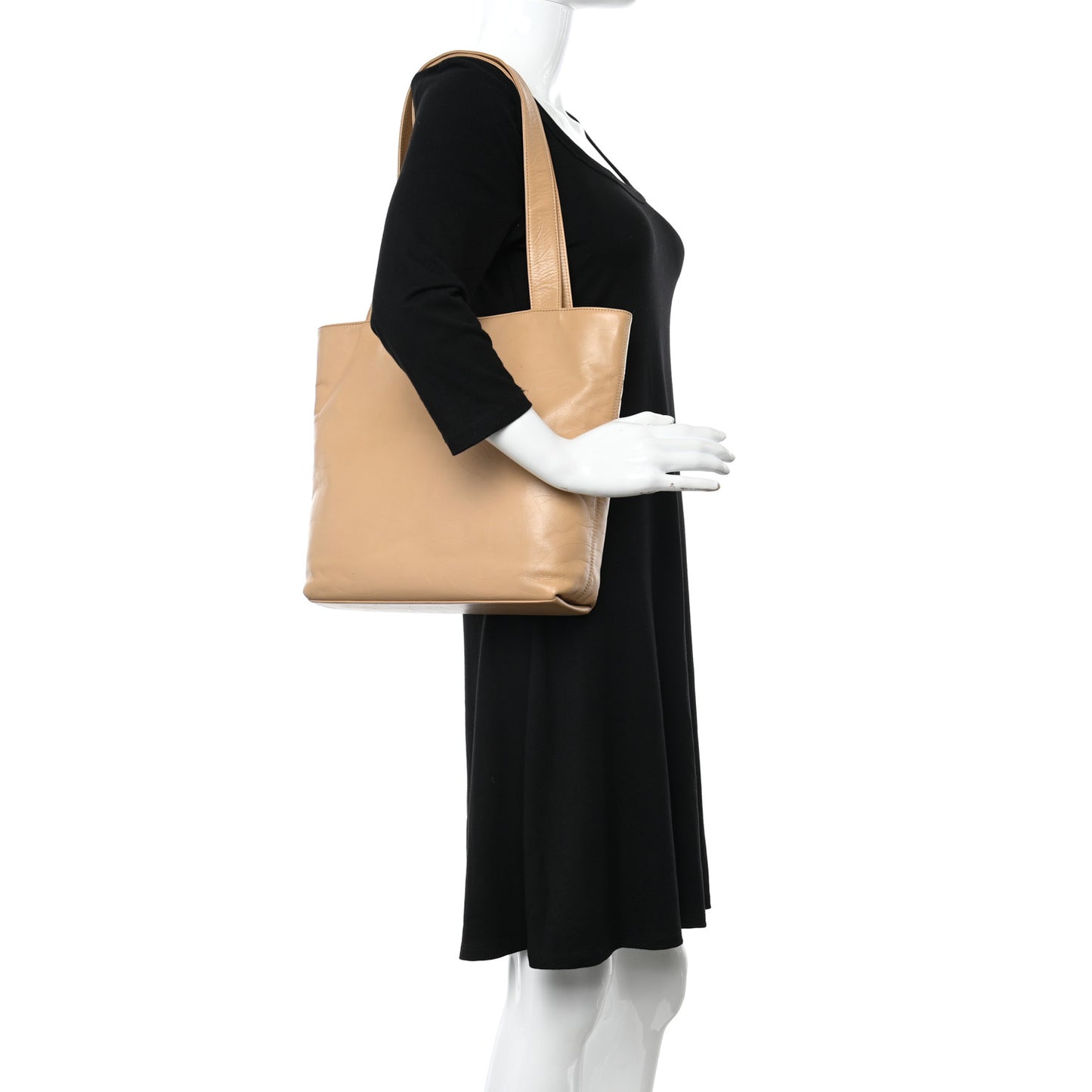 Calfskin Embossed CC Shoulder Bag Beige