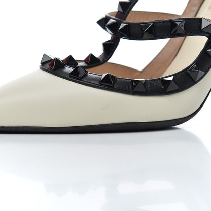 Valentino Garavani Calfskin Rockstud Ankle Strap 100mm Pumps 37.5 Light Ivory Black 17 of 24