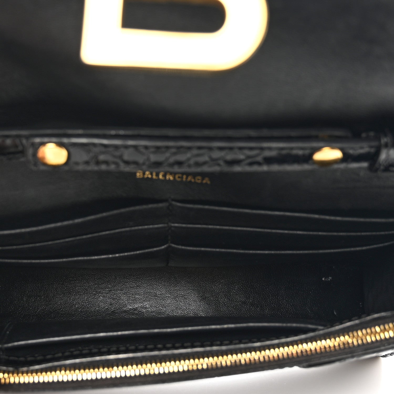Balenciaga Shiny Calfskin Crocodile Embossed Hourglass Chain Bag Black 5 of 10