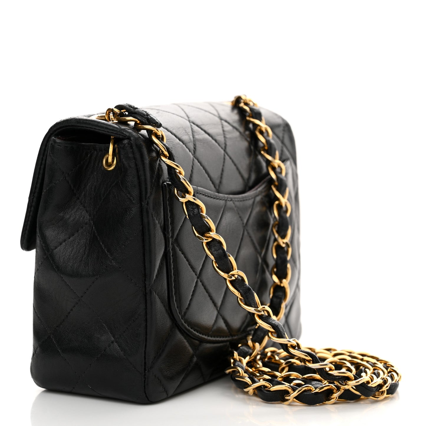 Lambskin Quilted Mini Square Flap Black