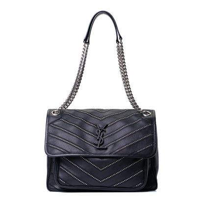 Saint Laurent Lambskin Matelasse Monogram Microstud Medium Niki Chain Satchel Black 1 of 7