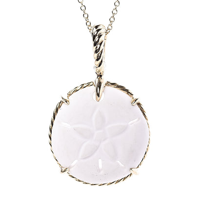 David Yurman 18K Yellow Gold White Agate Sand Dollar Amulet Pendant Necklace 4 of 6